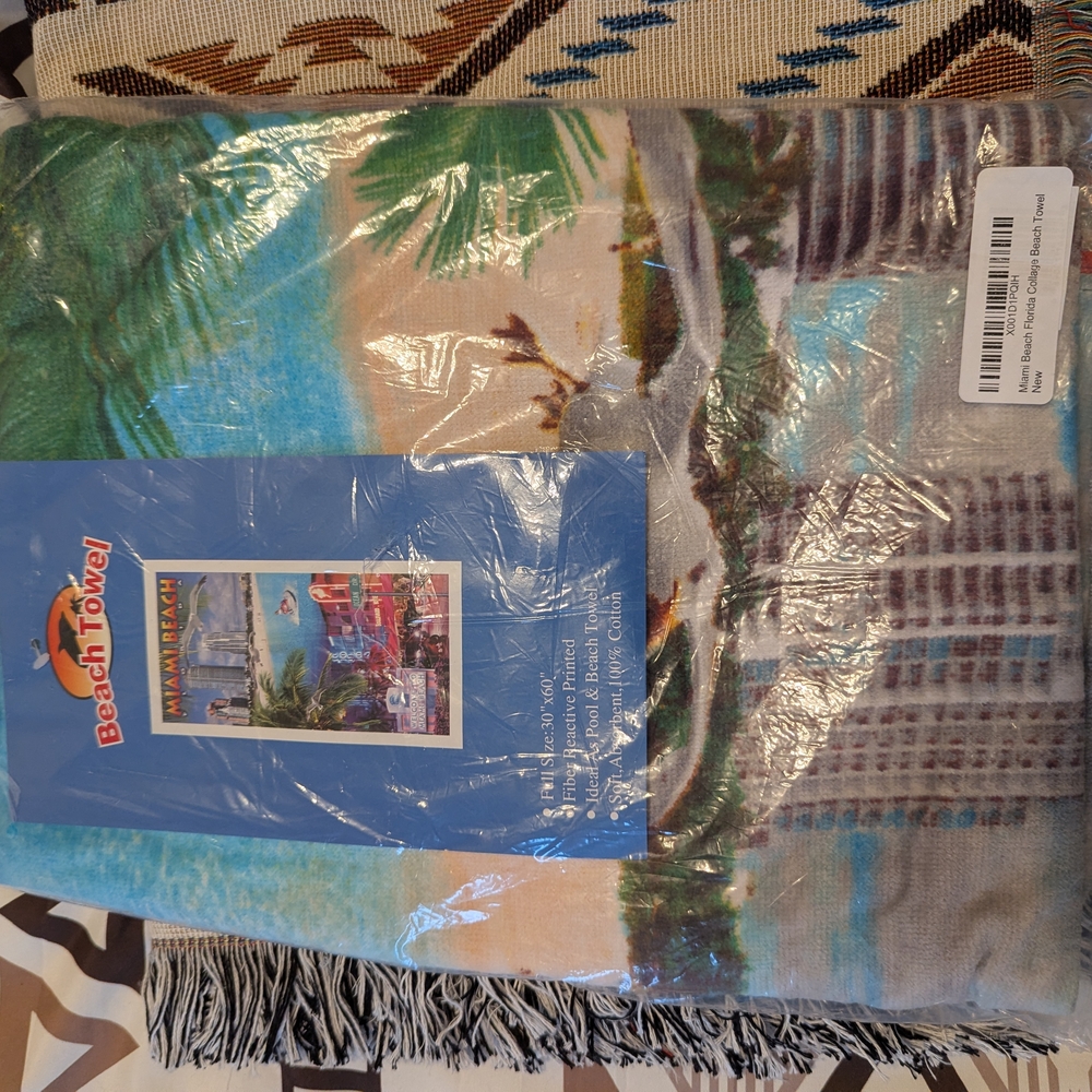 Miami Beach Graphic Beach Towel - Blue